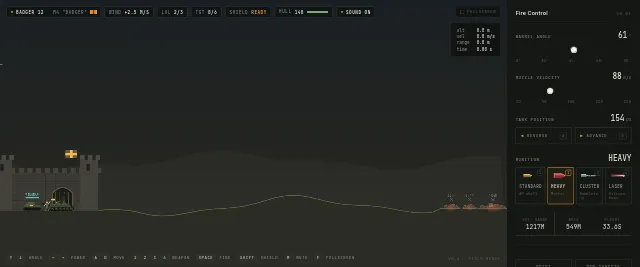 Tank Wars — a side-on artillery duel with a trajectory arc